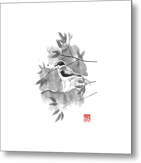 Bird Metal Print featuring the drawing Bird In The Tree by Pechane Sumie