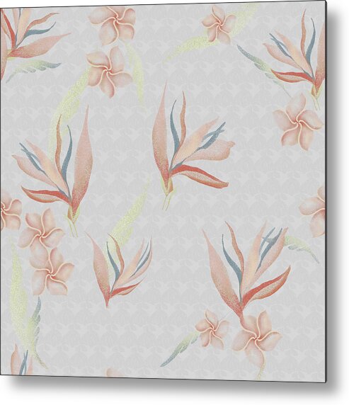 Bird Of Paradise Metal Print featuring the digital art Bird of Paradise with Plumeria Blossoms Floral Print by Sand And Chi