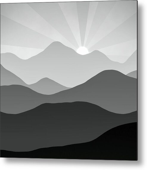 Mountains Metal Print featuring the digital art Black and White Mountains at Sunset Abstract Minimalism by Matthias Hauser
