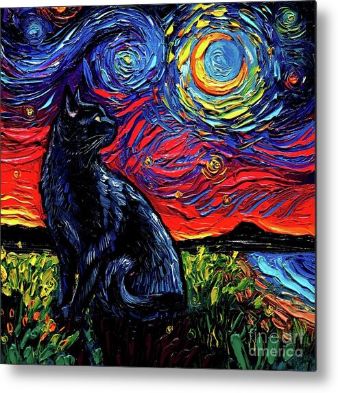 Black Cat Night 2 Metal Print featuring the painting Black Cat Night 2 by Aja Trier