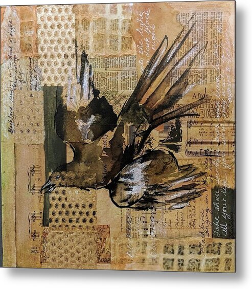 Ink Metal Print featuring the mixed media Blackbird in flight by Jillian Goldberg
