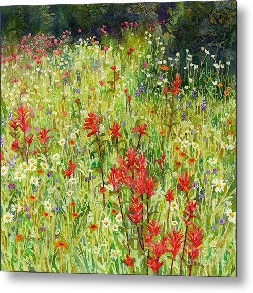 Bluebonnet Metal Print featuring the painting Blooming Field - Indian Paintbrush by Hailey E Herrera