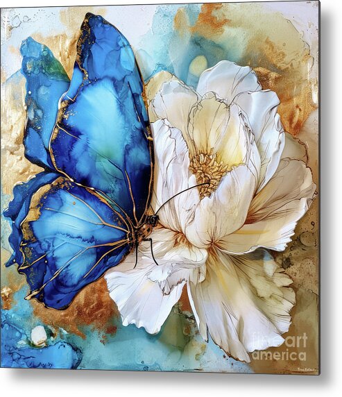 Butterfly Metal Print featuring the painting Blue Butterfly Elegance by Tina LeCour