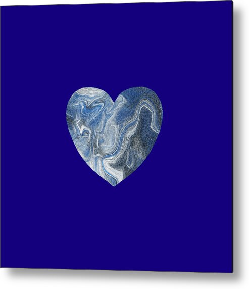 Stone Heart Metal Print featuring the painting Blue Gray Marble Heart Watercolor by Irina Sztukowski
