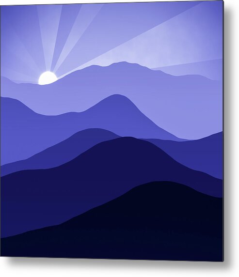 Landscape Metal Print featuring the digital art Blue Mountains Abstract Minimalist Landscape at Sunrise by Matthias Hauser