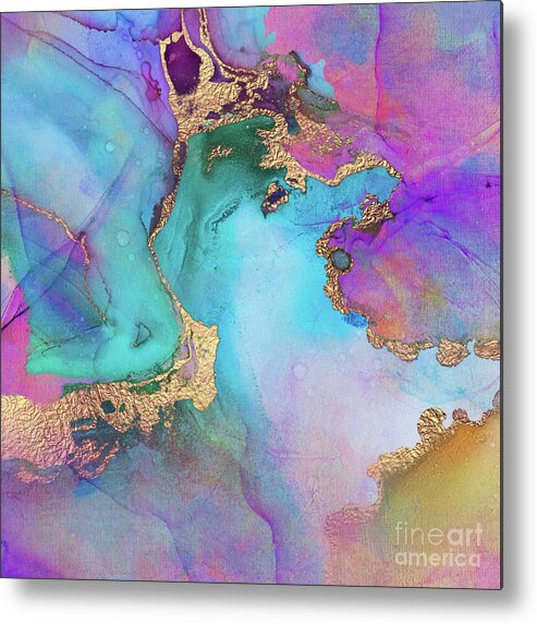 Abstract Art Metal Print featuring the painting Blue, Purple And Gold Abstract Watercolor by Modern Art