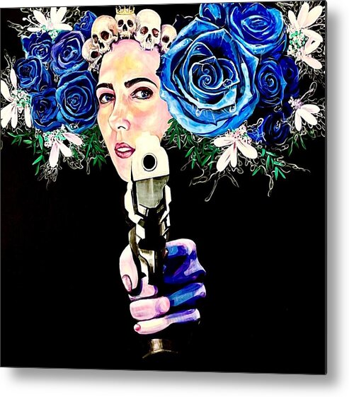 Gun Metal Print featuring the painting Blue Rose Yelena The Killer by Yelena Tylkina