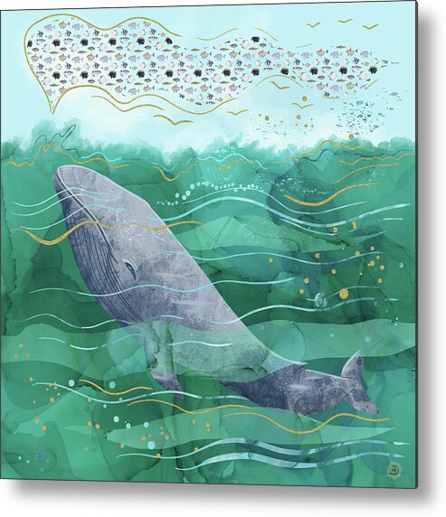 Blue Whale Metal Print featuring the digital art Blue Whale Song in the Emerald Ocean by Andreea Dumez