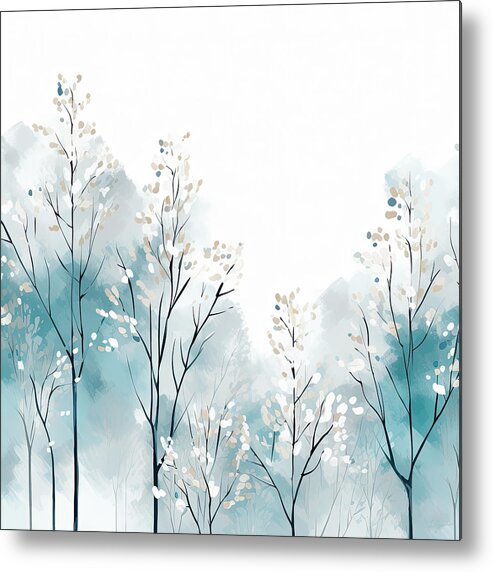 Light Blue Metal Print featuring the painting Blue White and Gray Trees by Lourry Legarde