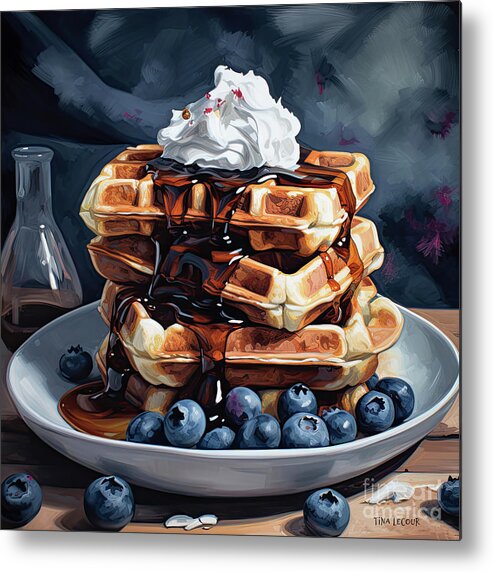 Waffles Metal Print featuring the painting Blueberry Waffles by Tina LeCour