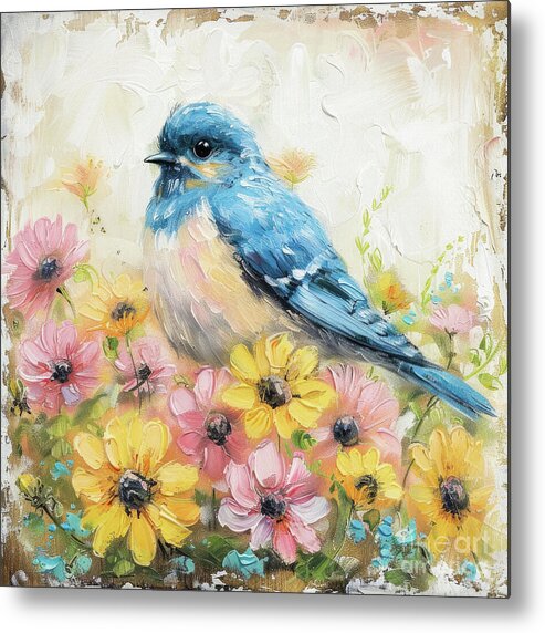  Bluebird Metal Print featuring the painting Bluebird In The Daisies by Tina LeCour