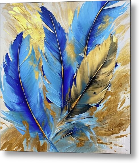 Bluebird Feathers Metal Print featuring the painting Bluebird Shimmer by Tina LeCour