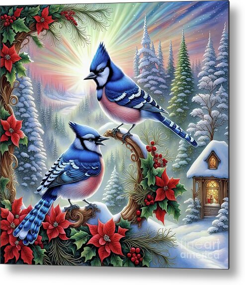 Nature Metal Print featuring the digital art Bluejays by Elaine Manley