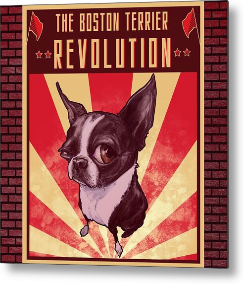 Boston Terrier Metal Print featuring the drawing Boston Terrier REVOLUTION by John LaFree