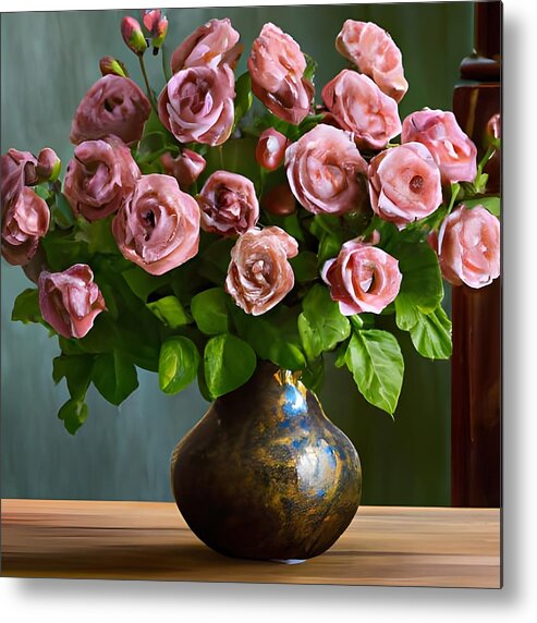 Roses Metal Print featuring the digital art Bouquet of Pink Roses by Katrina Gunn