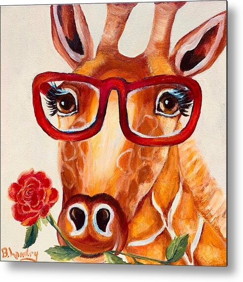 Giraffe Metal Print featuring the painting Bright Eyes by Barbara Landry