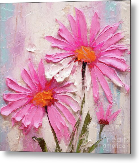 Pink Daisy Metal Print featuring the painting Bright Pink Daisies by Tina LeCour