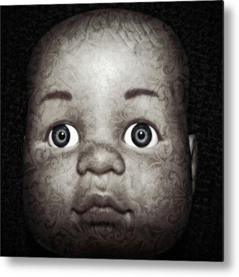 Black And White Metal Print featuring the photograph Brocade Doll's Head by Tikvah's Hope