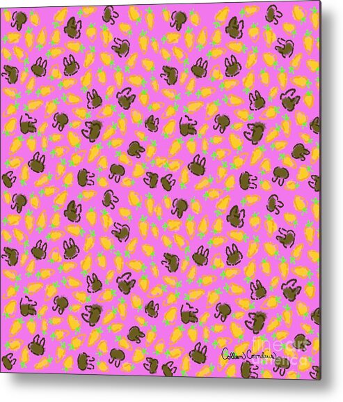 Bunny Metal Print featuring the digital art Brown Bunnies and Orange Carrots on Easter Egg Purple by Colleen Cornelius