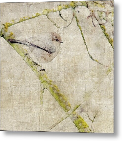  Metal Print featuring the photograph Bushtit in Tree Watercolor by Rebecca Cozart