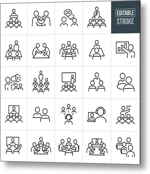 Corporate Business Metal Print featuring the drawing Business Meetings and Seminars Thin Line Icons - Editable Stroke by Appleuzr