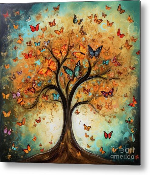 Tree Of Life Metal Print featuring the painting Butterfly Tree Of Life by Tina LeCour