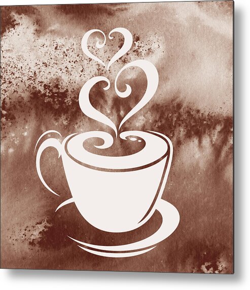 Caffe Latte Metal Print featuring the painting Caffe latte Warm Delicious Coffee Cup With Sweet Hearts Watercolor III by Irina Sztukowski