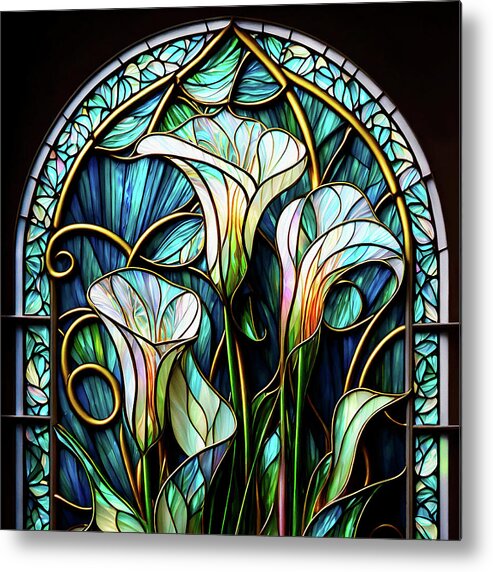 Calla Lilies Metal Print featuring the digital art Calla Lilies - Stained Glass Window by Peggy Collins