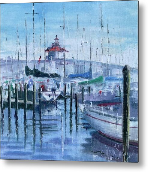 Boats Metal Print featuring the painting Cambridge Harbor by Maggii Sarfaty