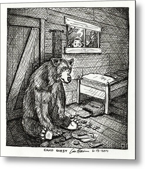Bear Metal Print featuring the drawing Camp Guest by Eric Haines