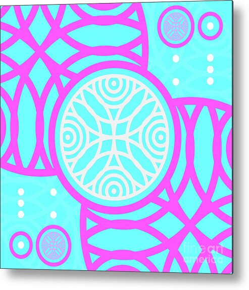 Abstract Metal Print featuring the mixed media Candy Bubblegum Geometric Glyph Art in Cyan Blue and Pink n.0126 by Holy Rock Design