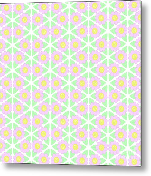 Flower Pattern Metal Print featuring the digital art Candy Flower - Pink, Yellow and Green Floral Pattern by LJ Knight