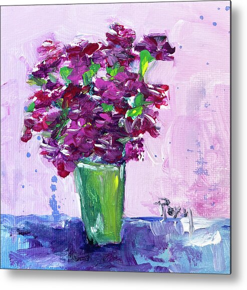 Carnations Metal Print featuring the painting Carnations in a Green Vase by Roxy Rich