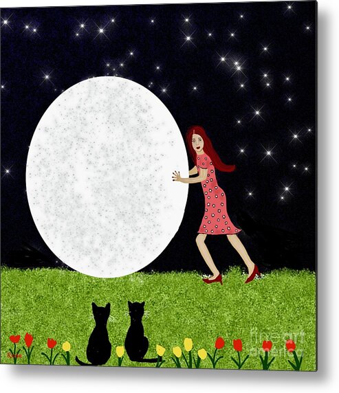 Moon Metal Print featuring the digital art Caught stealing the moon by Elaine Hayward