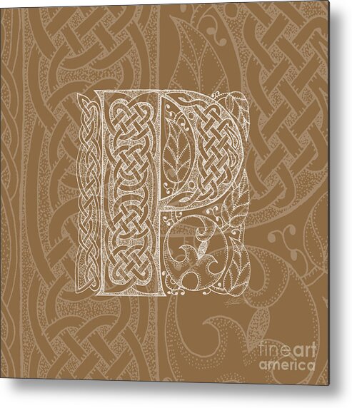 Artoffoxvox Metal Print featuring the mixed media Celtic Letter P Monogram by Kristen Fox