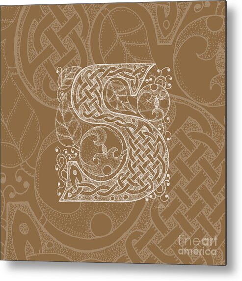 Artoffoxvox Metal Print featuring the mixed media Celtic Letter S Monogram by Kristen Fox