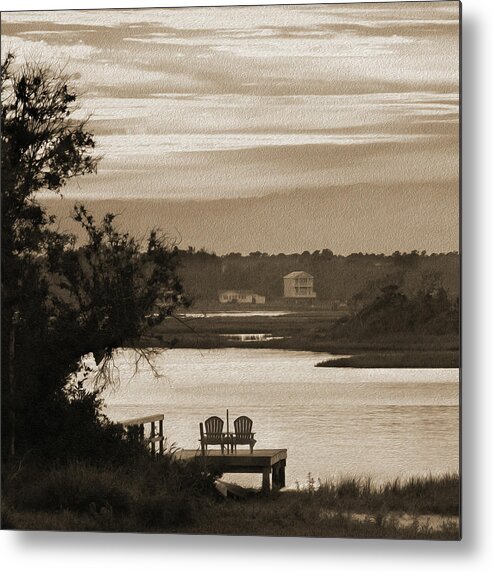 Beach Scene Metal Print featuring the photograph Chairs on a Dock by Mike McGlothlen