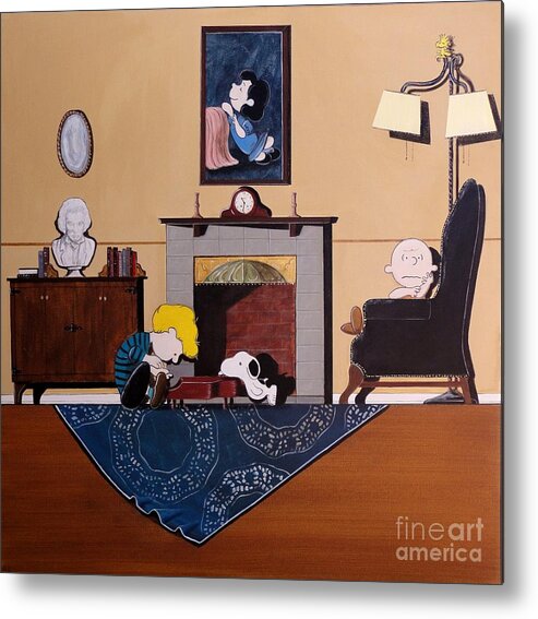 Peanuts Metal Print featuring the painting Charlie Brown Sitting in a Chair by John Lyes
