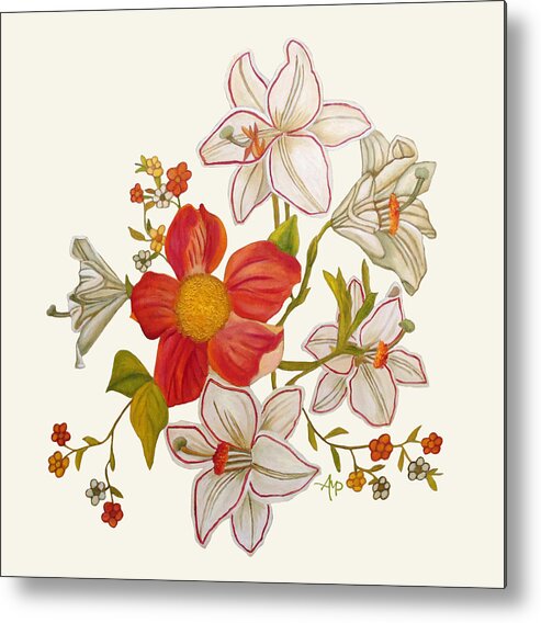 Lilies Metal Print featuring the painting Cheering Up Your Day I by Angeles M Pomata