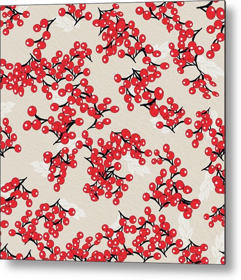 Graphic Metal Print featuring the digital art Chinese Red Berries by Sand And Chi