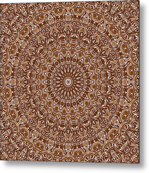 Chocolate Brown Metal Print featuring the digital art Chocolate Brown Mandala Kaleidoscope Medallion Design by Mercury McCutcheon