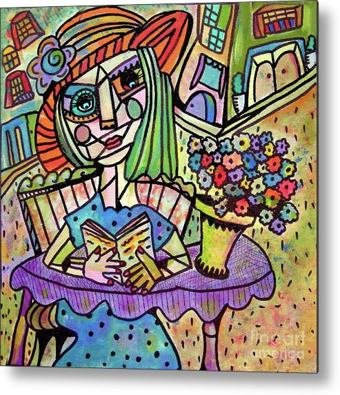 City Metal Print featuring the painting Old City Cafe Flowers by Sandra Silberzweig