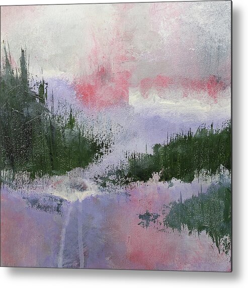 Climate Change Metal Print featuring the painting CLIMATE CHANGE II Abstract in Red Pink Purple Green by Lynnie Lang