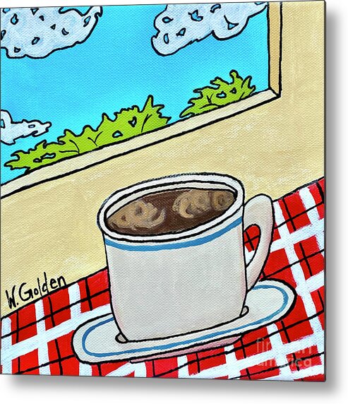 Black Line Art Metal Print featuring the painting Clouds in the Coffee by Wendy Golden