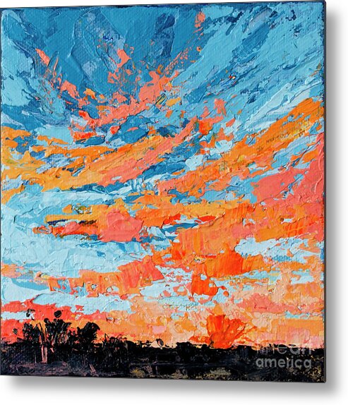 Sky Painting Metal Print featuring the painting Cloudscape Orange Sunset Over and Open Field by Patricia Awapara
