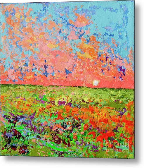 Bed Of Blooms Metal Print featuring the painting Cloudscape Vanilla Sunset on a Bed of Blooms Painting by Patricia Awapara