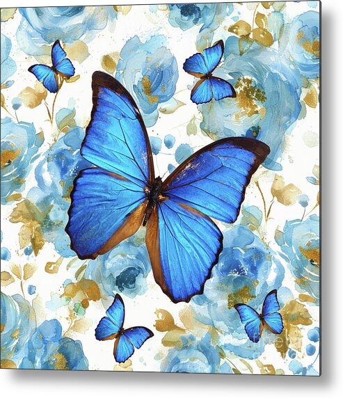 Butterfly Metal Print featuring the painting Cobalt Blue Butterflies by Tina LeCour