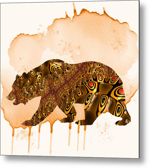 Colorful Metal Print featuring the mixed media Colorful Bear-Fractal Watercolor Fusion Art by Shelli Fitzpatrick