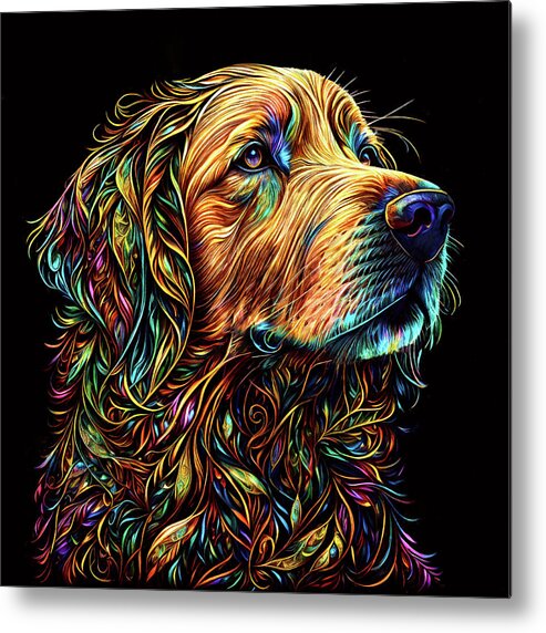 Golden Retrievers Metal Print featuring the digital art Colorful Golden Retriever Dog Art by Peggy Collins