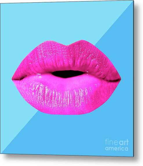 Lips Metal Print featuring the mixed media Colorful Lips Mask - Pink by Chris Andruskiewicz